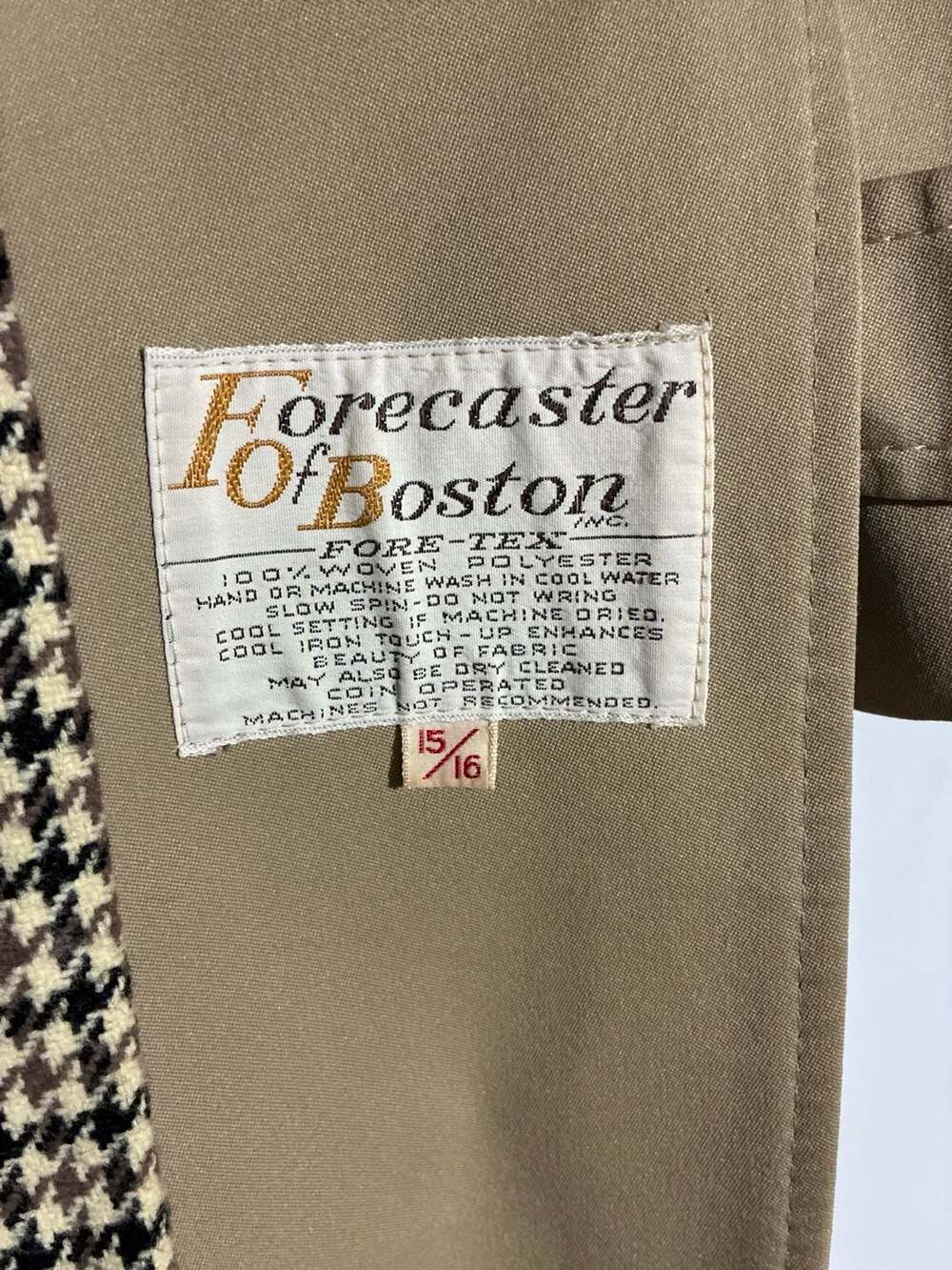 Vintage Forecaster of Boston Tan Trench Coat with Houndstooth Lining Size 15/16 - Picture 2 of 6